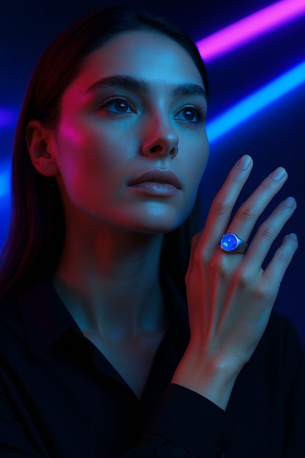 Shivastras ritual ring front view in dark lighting.